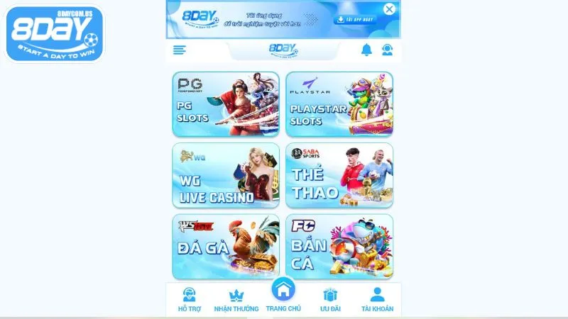 Đa dạng sảnh game cá cược tại nhà cái 8Day