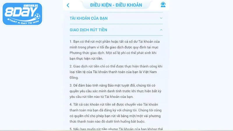Nhà cái có các quy định về giao dịch nạp rút tiền